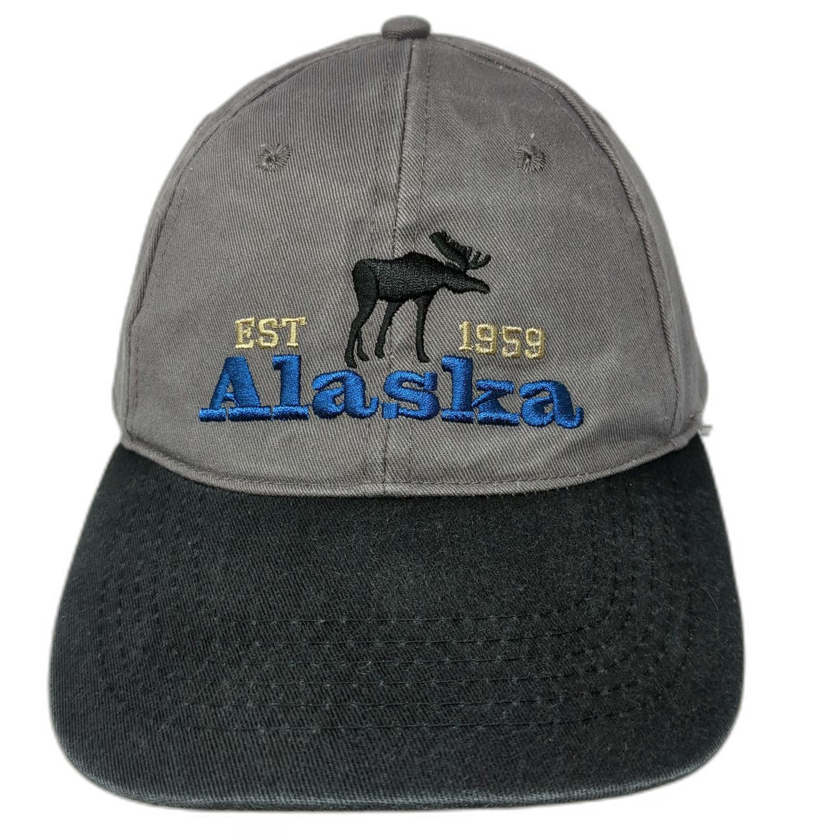 Baseball Cap Gray Black One Size Alaska Moose EST 1959 Embroidered Strapback Hat