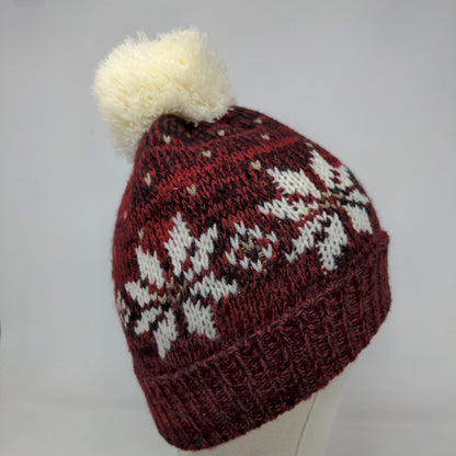 Charter Club Women's Knit Beanie Hat Cap 100% Acrylic Fair Isle Red OS