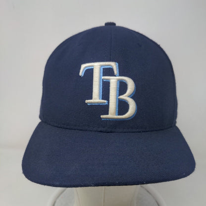 New Era Men's Fitted Hat Blue 7 3/8 Tampa Bay Rays Logo 59Fifty Made in USA