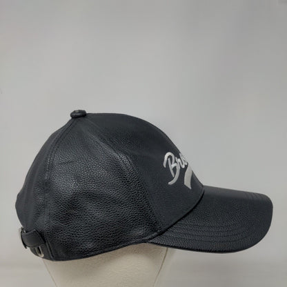 Brooklyn Slideback Hat Black OS Adjustable Faux Leather Embroidered 6 Panel