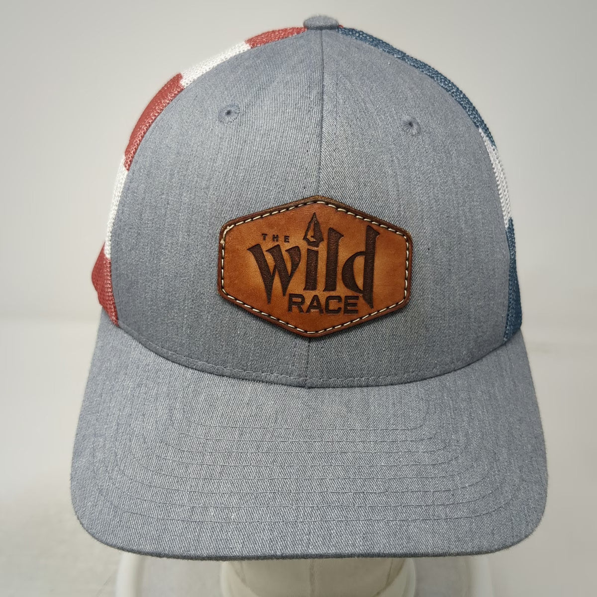 Richardson Trucker Hat Gray One Size The Wild Race Leather Patch Stars Stripes