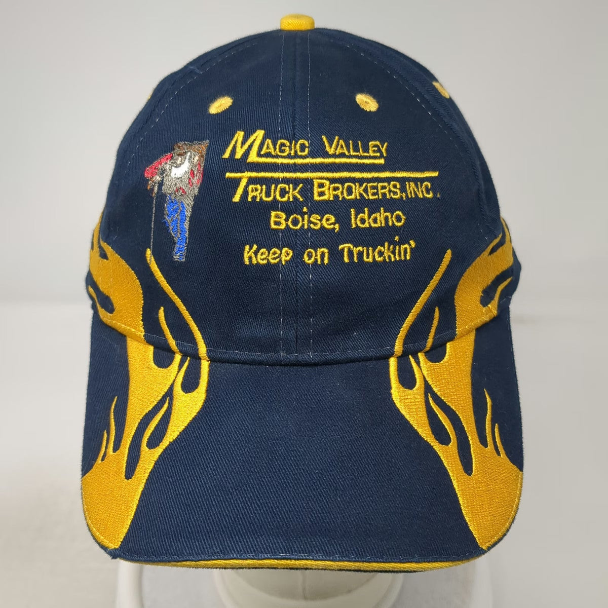 Otto Baseball Cap Blue One Size Magic Valley Truck Brokers Hat Flame Graphics