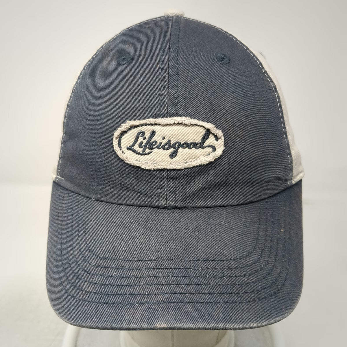 Life is good Blue Gray Baseball Cap One Size Distressed Patch Slideback Hat
