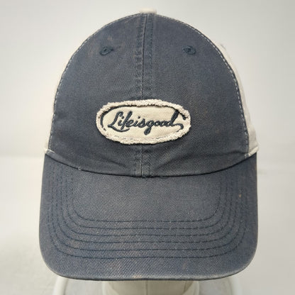 Life is good Blue Gray Baseball Cap One Size Distressed Patch Slideback Hat