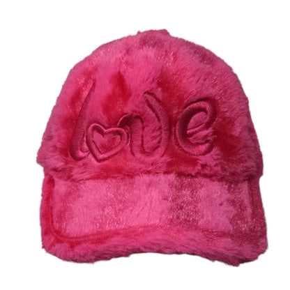 Love Strapback Hat Pink One Size Faux Fur Plush Lightweight 6 Panel
