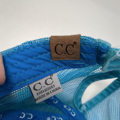 C.C Exclusives Strapback Trucker Hat Blue One Size Ponytail Distressed