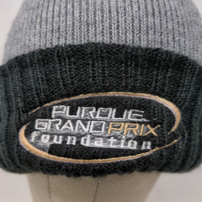 New Era Mens Knit Beanie Hat Gray Black Embroidered Purdue Grand Prix Foundation