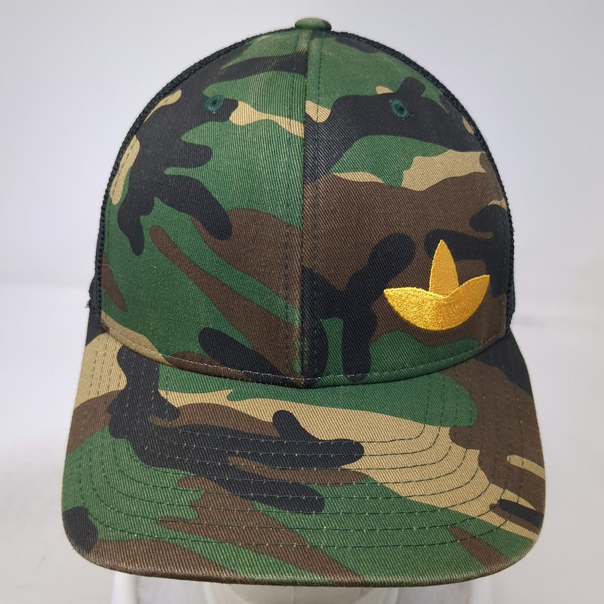 Simplot Baseball Cap Green M Camo Mesh Flexfit Yellow Logo Structured Hat