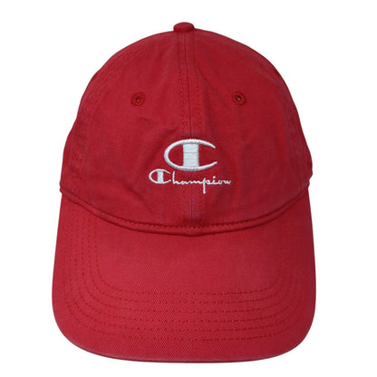 Champion Slideback Hat Red One Size Adjustable Embroidered Vented Holes 6 Panel