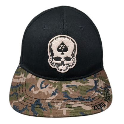 Zero Foxtrot Snapback Hat Black Camo One Size Skull Ace Patch Logo Brim Cotton