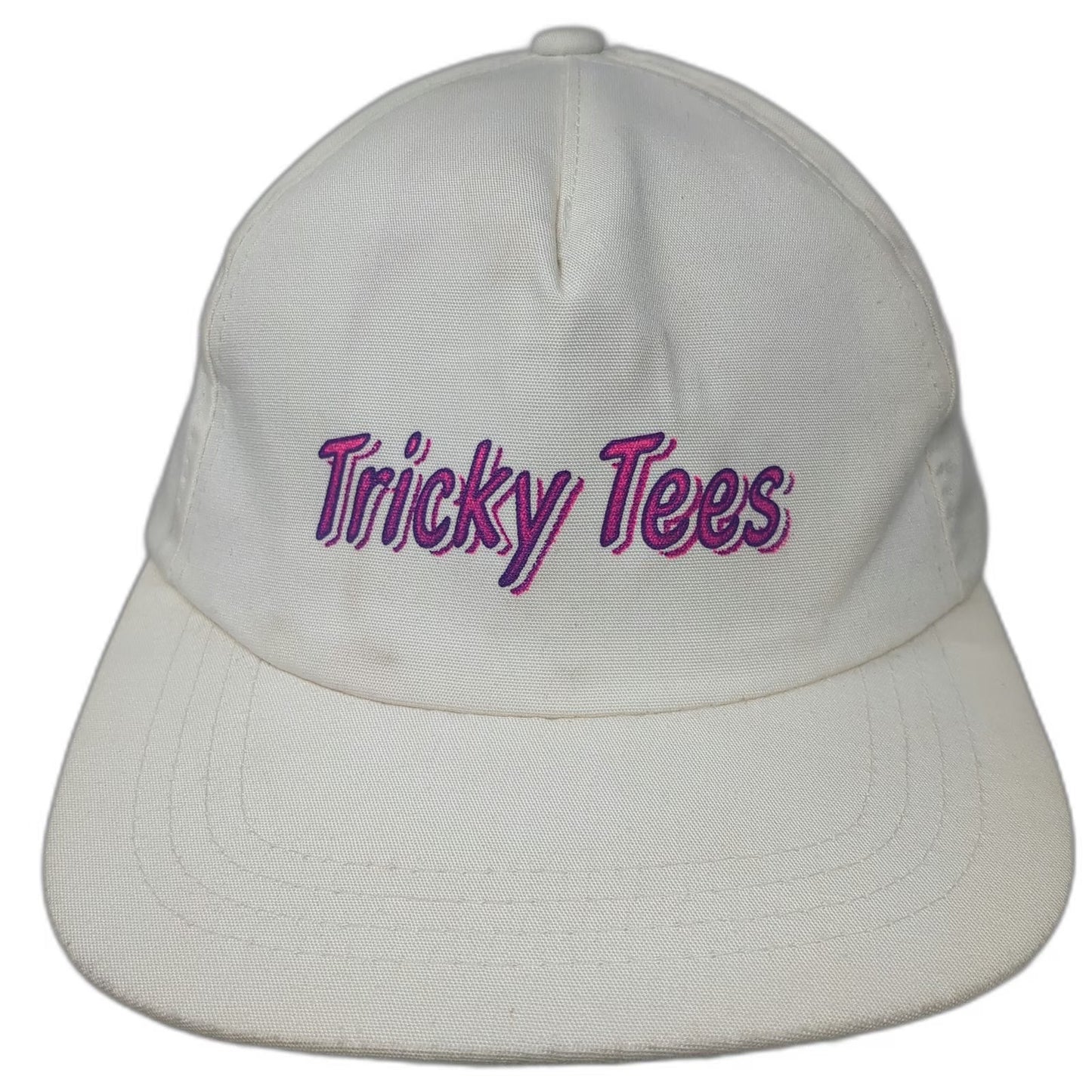 Yupoong 5 Panel White Hat One Size Tricky Tees Snapback Pink Purple Cotton