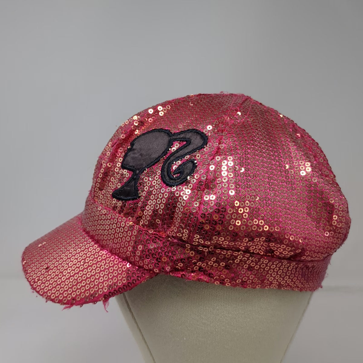 Barbie Army Cap Pink One Size Sequin Silhouette Logo Bling Sparkle Cadet Hat