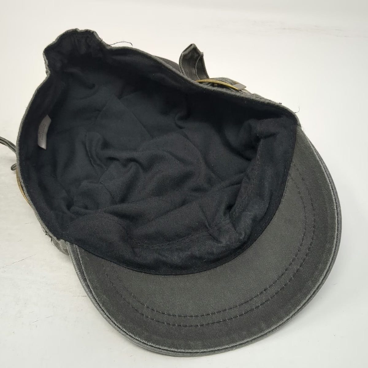 Army Cap Gray One Size Side Buckles Elastic Back Faded Flat Top Cotton Hat