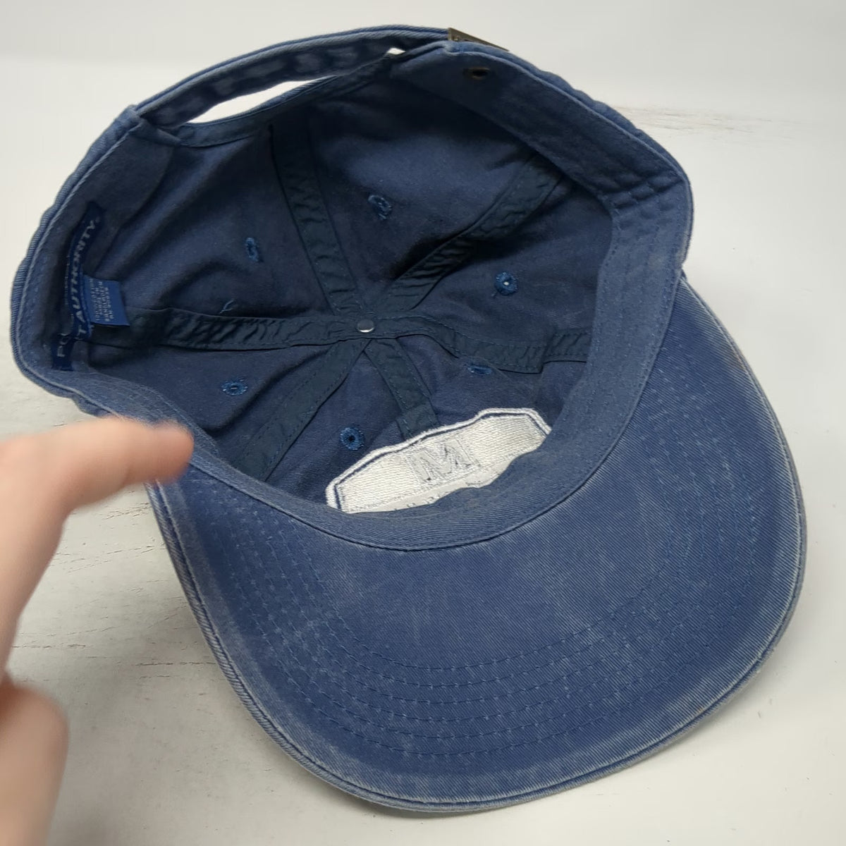 Port Authority Baseball Cap Blue OSFM Millenkamp M Shield Patch Slideback Hat