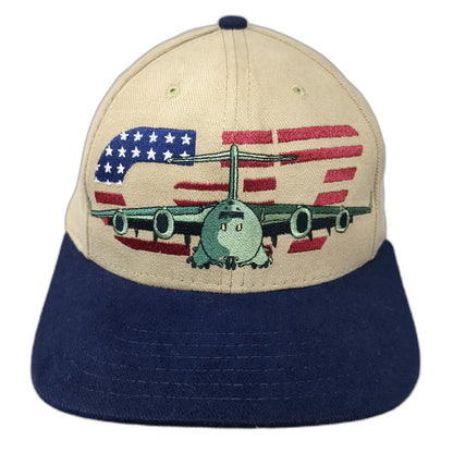 American Needle Snapback Hat Beige Blue Military C-17 Aircraft Flag USA Vintage
