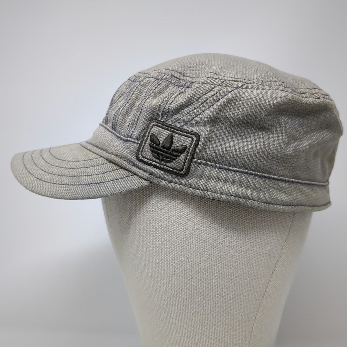 Adidas Gray Army Cap M Trefoil Logo Flexfit Elastic Cotton Military Cadet Hat