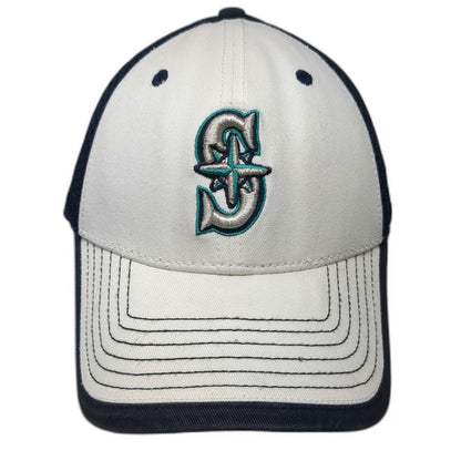 Seattle Mariners MLB New Era Baseball Cap White Blue L Mesh Back Stretch Fit Hat