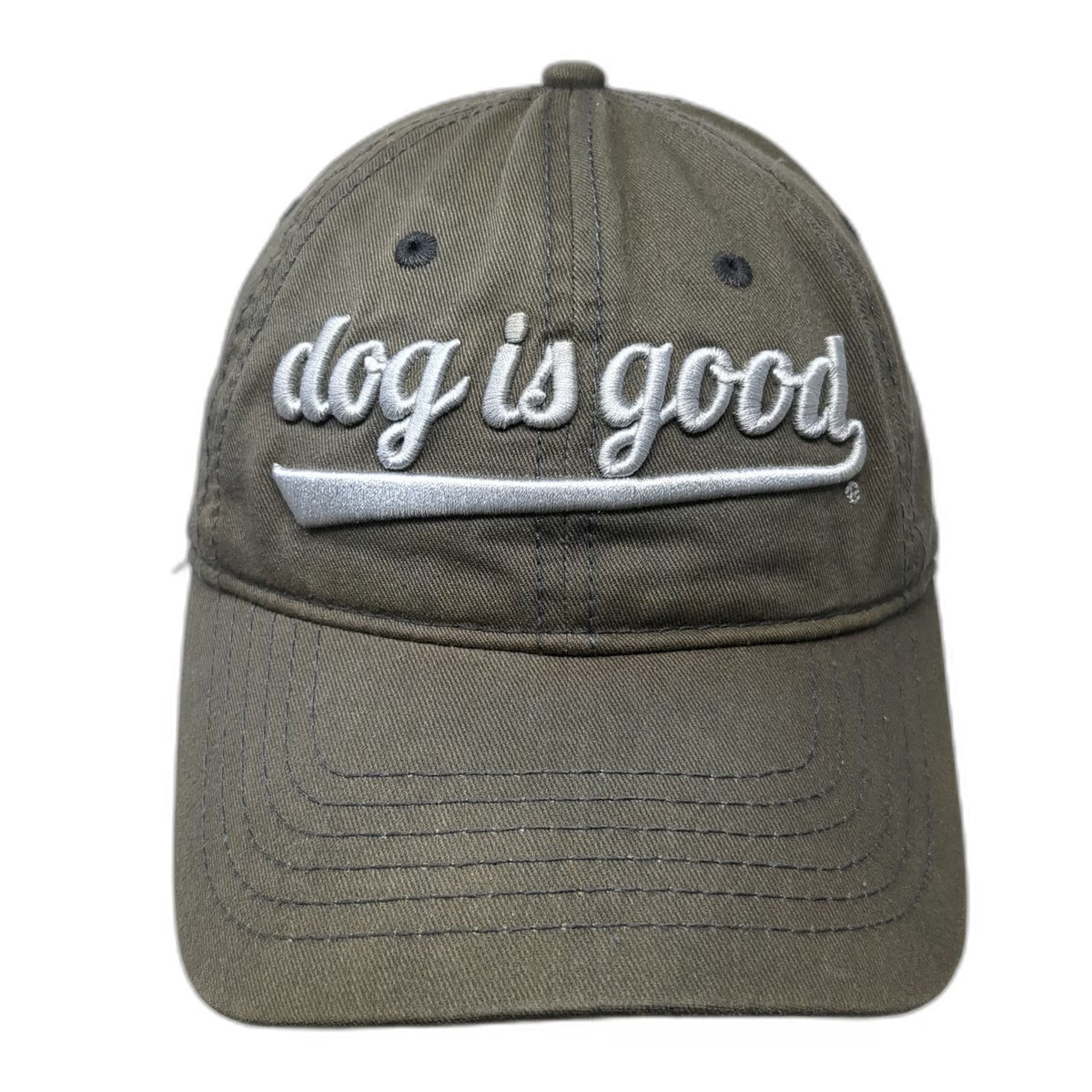 Dog is Good Baseball Cap Green One Size Embroidered Script Logo Strapback Hat