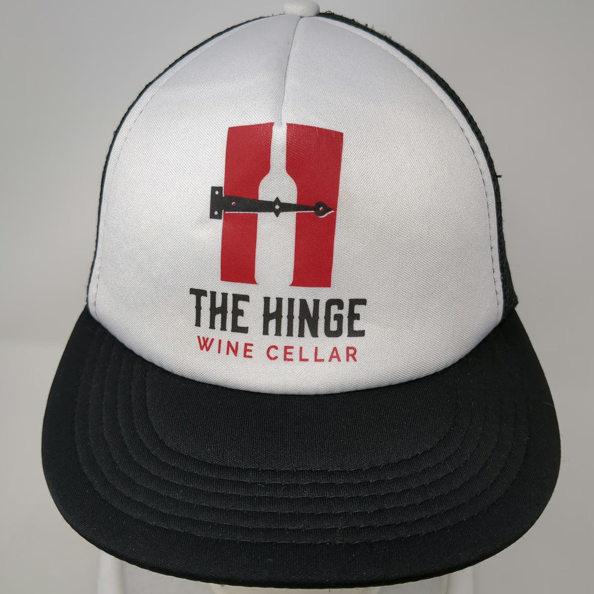 District Trucker Hat Black One Size Mesh Back The Hinge Wine Cellar Graphic