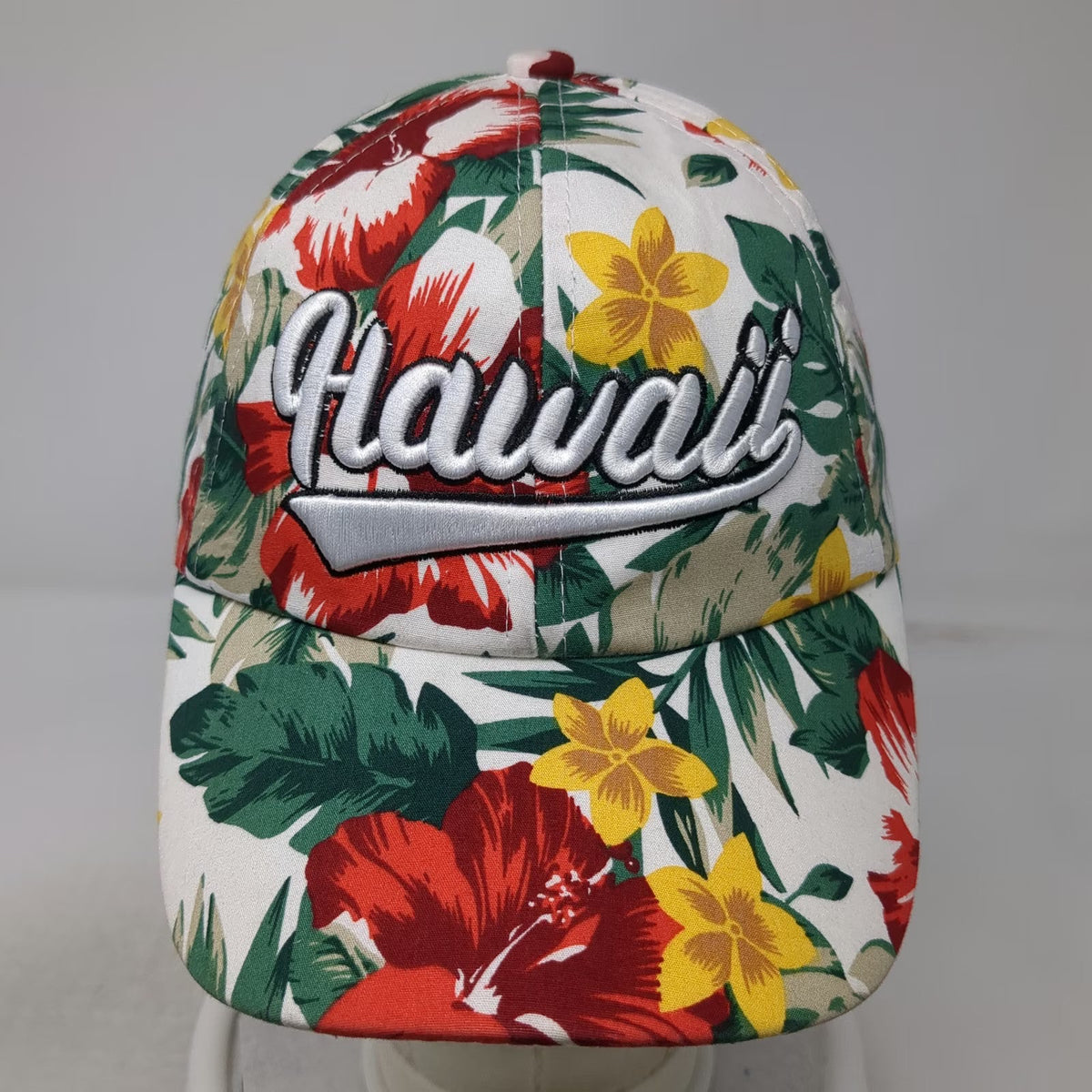 Island Sense Baseball Cap White One Size Hawaii Floral Tropical Hibiscus hat