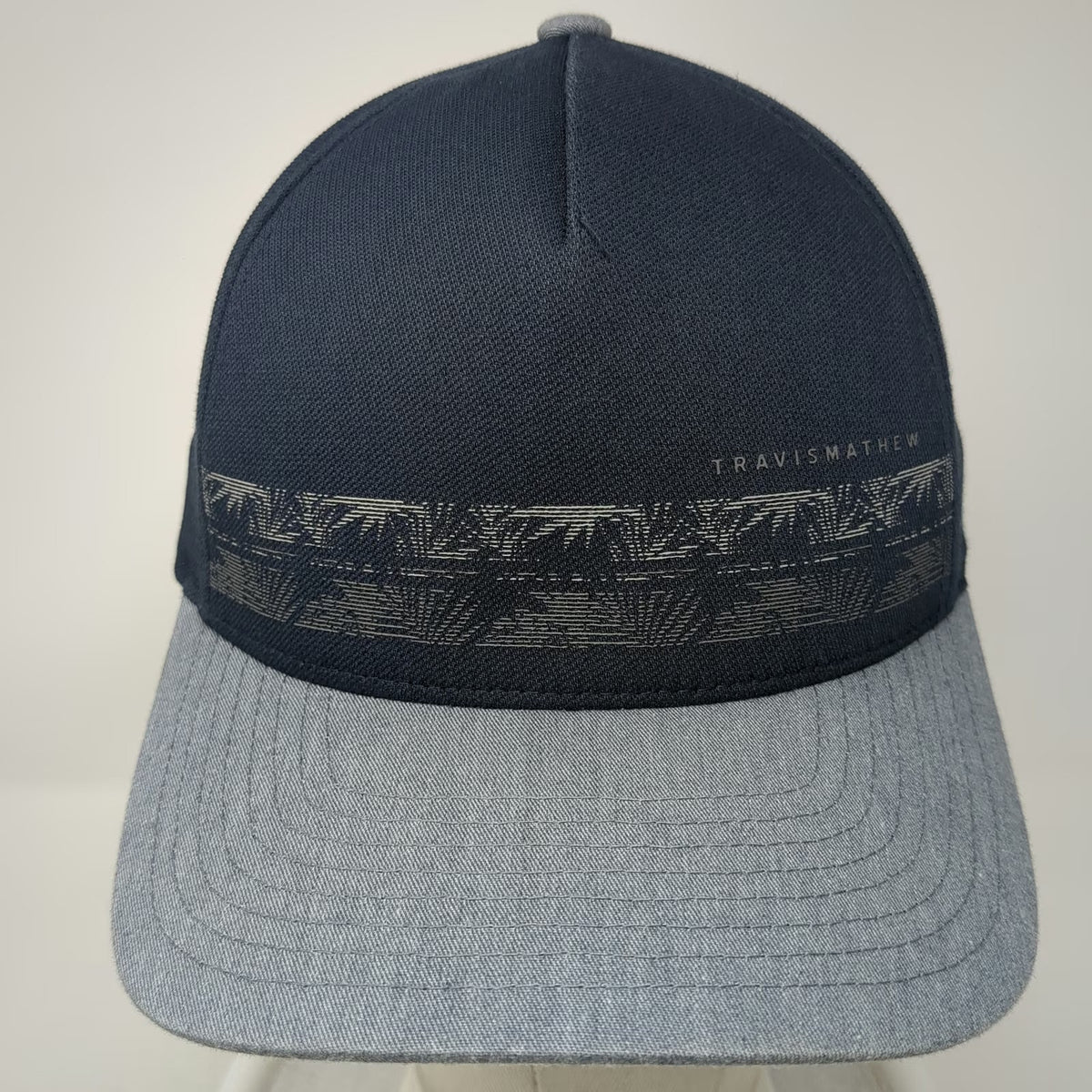 TravisMathew 5 Panel Blue Hat One Size Snapback Flexfit Palm Tree Graphic Golf
