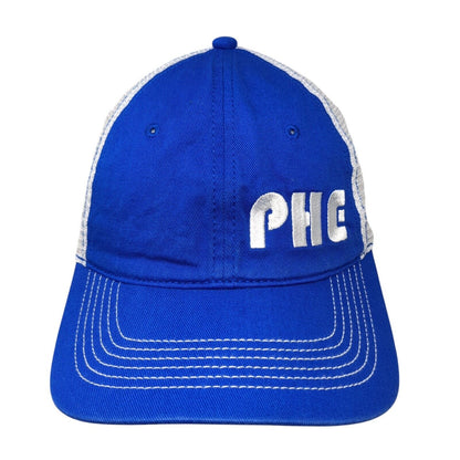 PHE Strapback Trucker Hat Blue One Size Mesh Back District Colorblock
