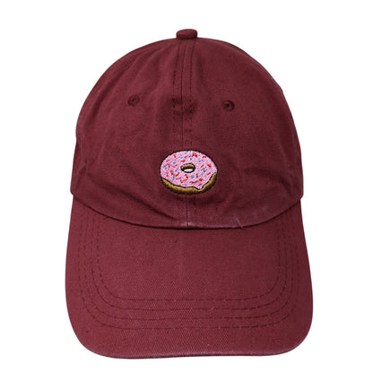 Doughnut Strapback Hat Red One Size Adjustable Embroidered Vented Holes 6 Panel