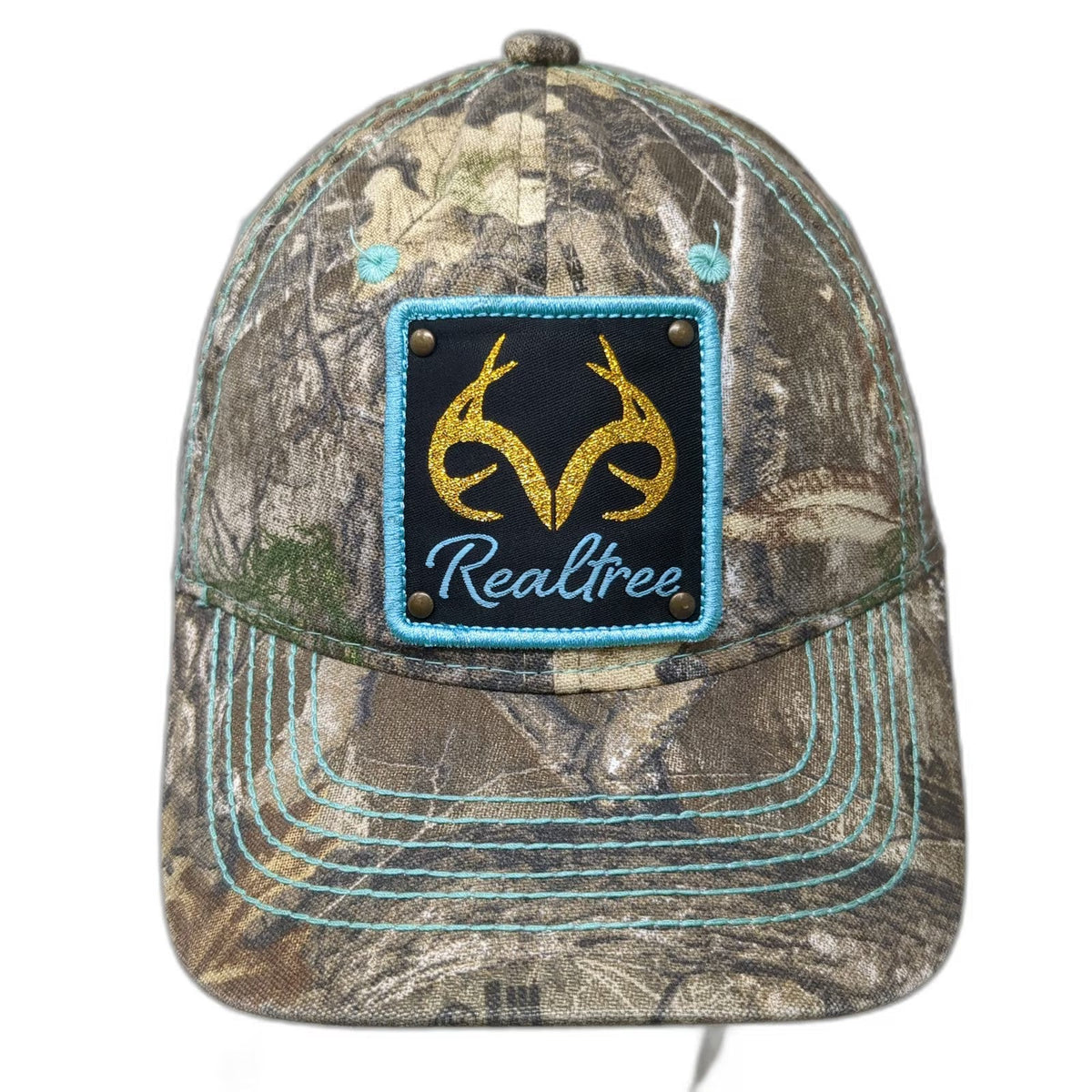 Realtree Snapback Hat Brown Blue Green One Size Camo Glitter Antler Patch