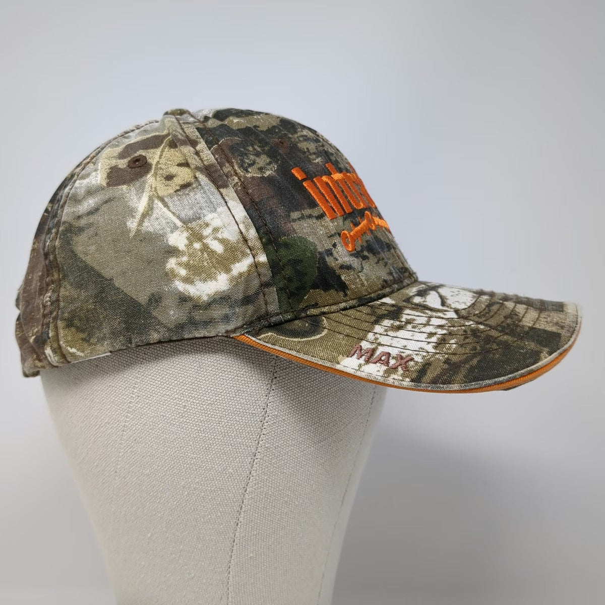 The MAX Hat Baseball Cap Green Orange One Size Camo Intralox Logo Strapback Gear