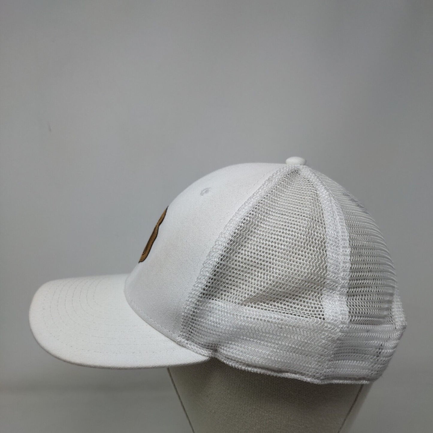 SJC Snapback Trucker Hat White One Size Patch Logo Mesh Back 6 Panel Pukka