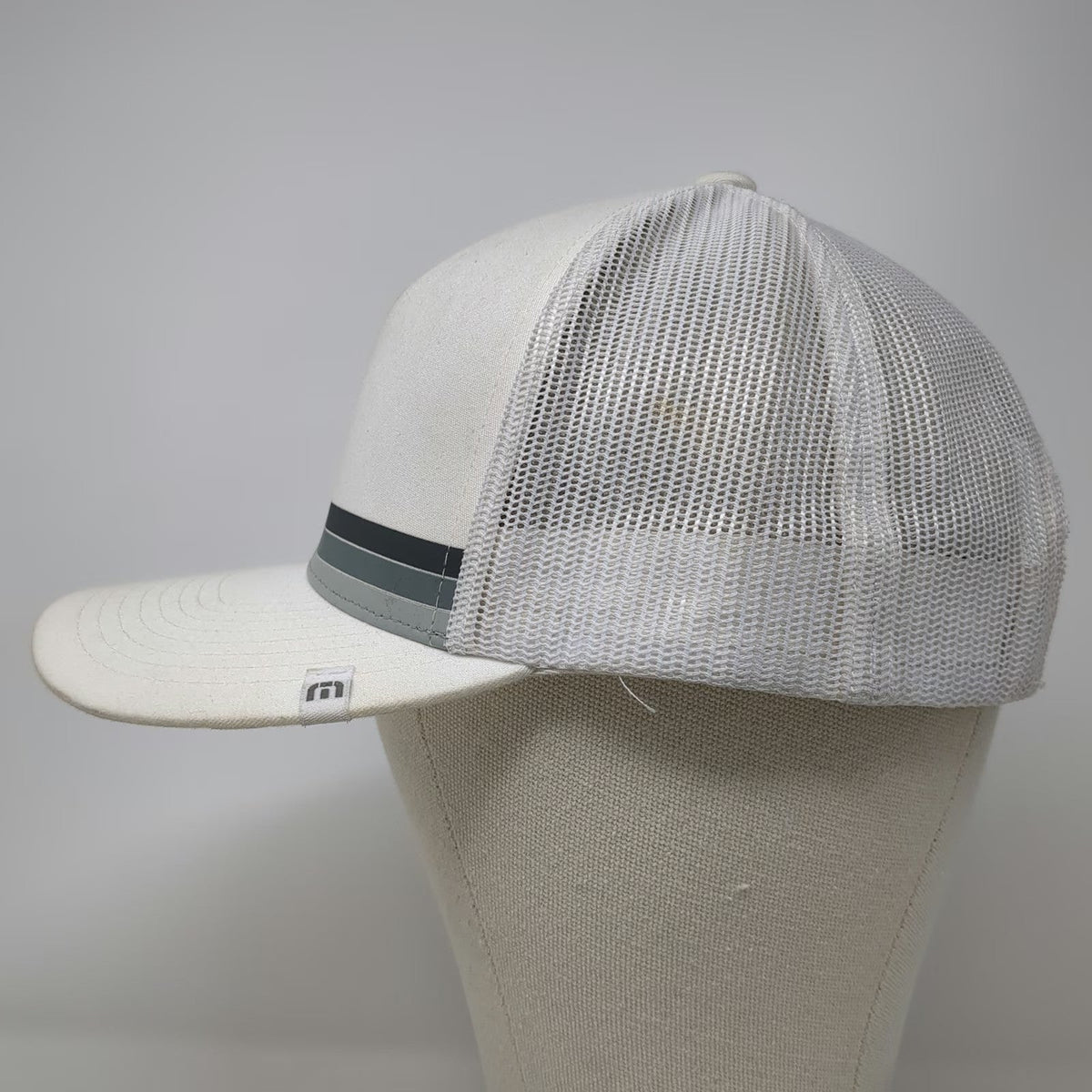 Travis Mathew Trucker Hat White One Size Mesh Snapback Striped Golf Sport Hat