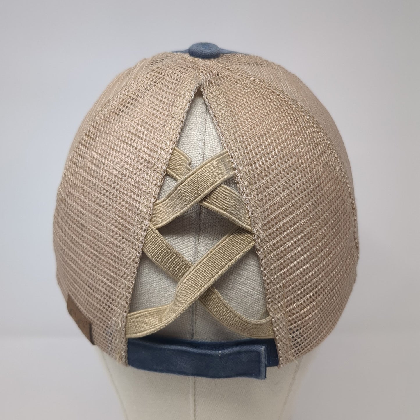 C.C Ponytail Trucker Hat Multicolor One Size Adjustable Distressed Mesh Back