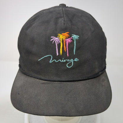 Cali-fame 5 Panel Black One Size Hat Rope Brim Green Underbrim Palm Trees Mirage
