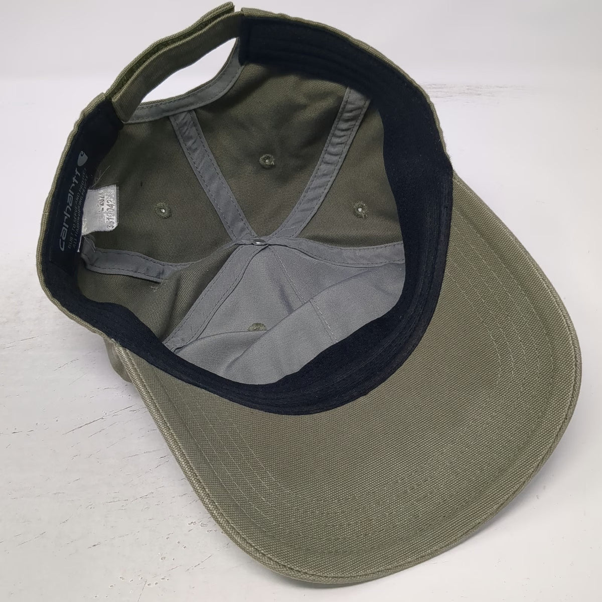 Carhartt Baseball Cap Green One Size Canvas Leather Patch Adjustable Strap Hat