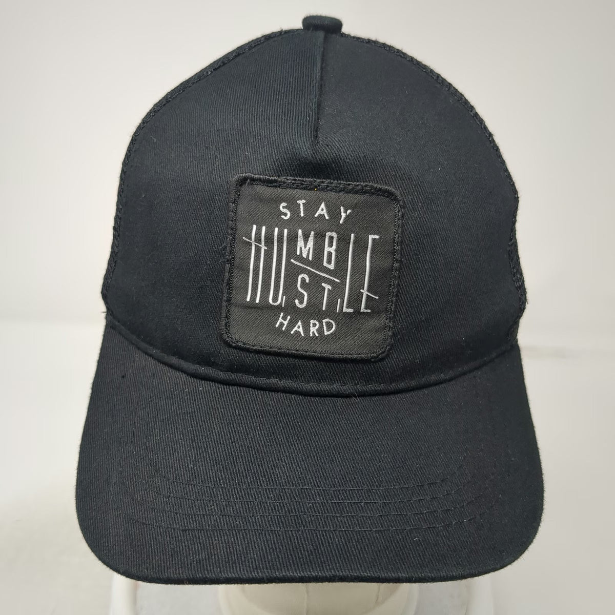 Trucker Hat Black One Size Stay Humble Hustle Hard Patch Snapback Mesh Back Hat