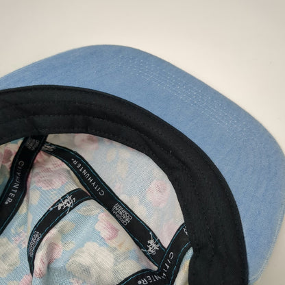 City Hunter 5 Panel Blue Floral Hat Denim Brim One Size Strapback Cotton NY Logo