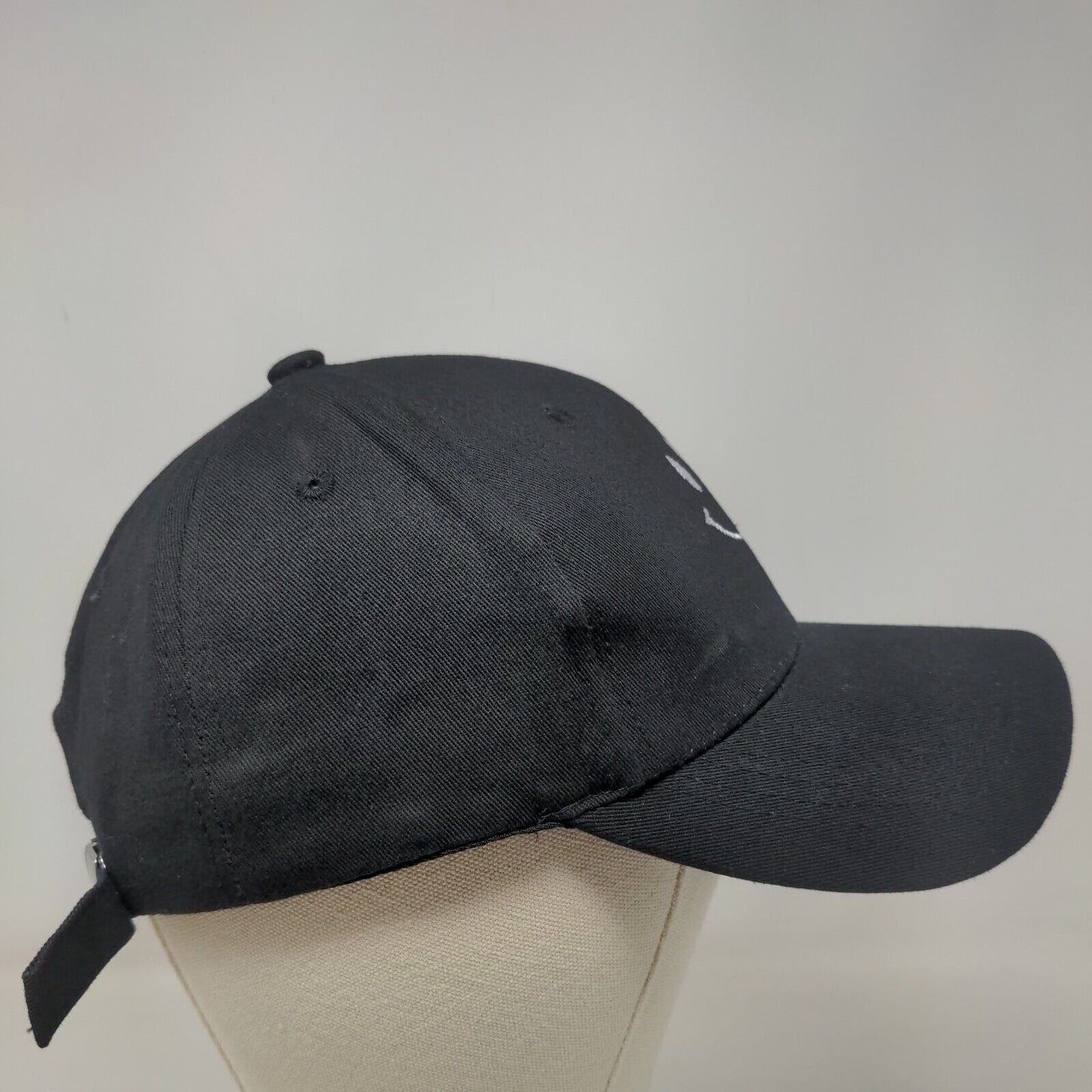 Smiley Slideback Hat Black One Size Embroidered Adjustable 6 Panel