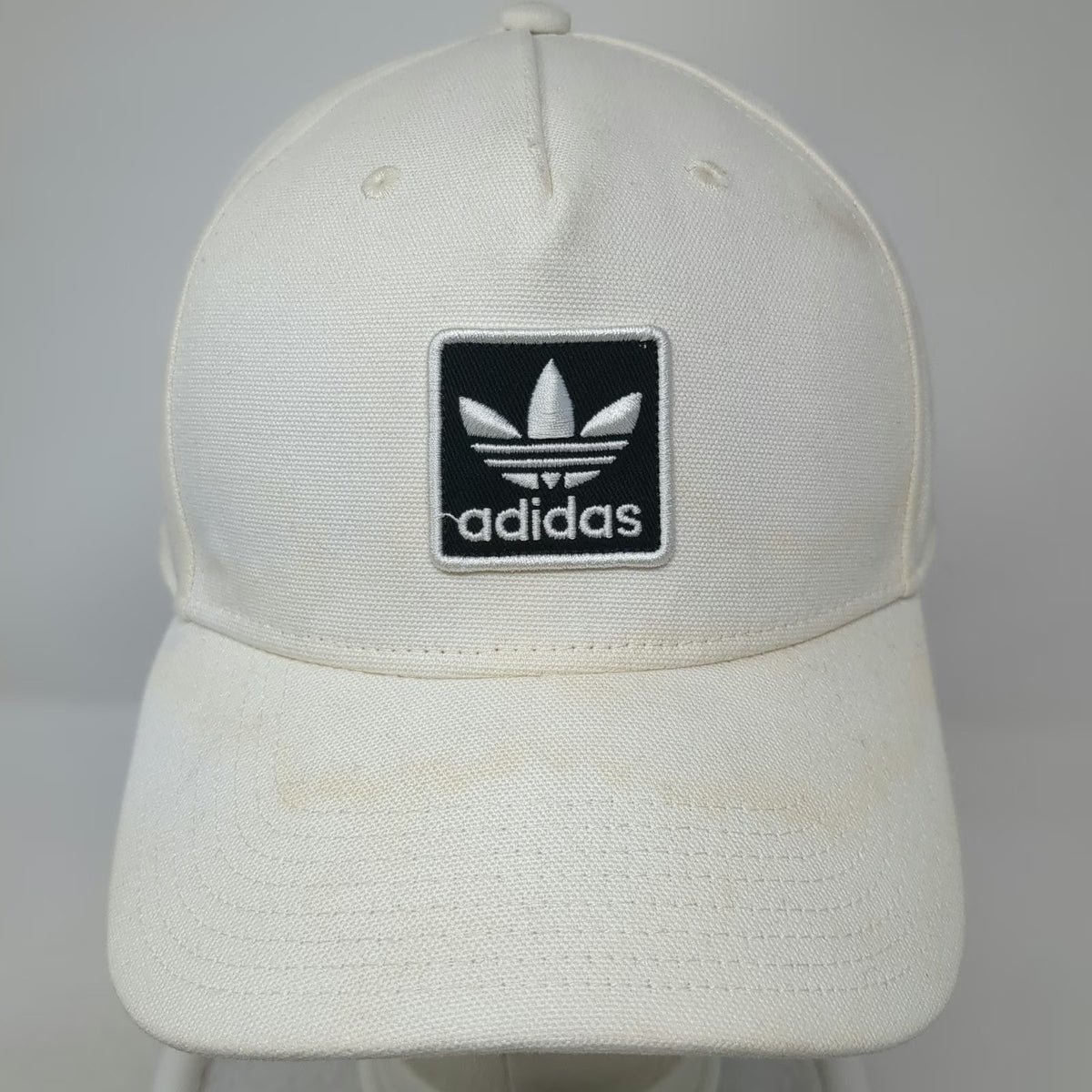 Adidas 5 Panel White Hat One Size Snapback Trefoil Logo Patch Cotton Athletic