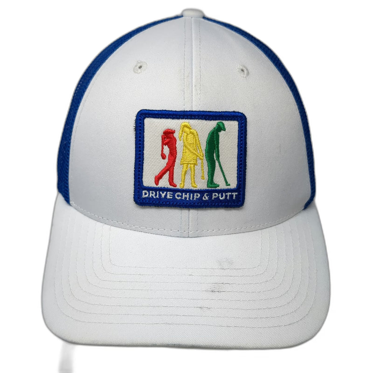 Drive Chip & Putt Trucker Hat White Blue One Size Mesh Snapback Golfing Patch