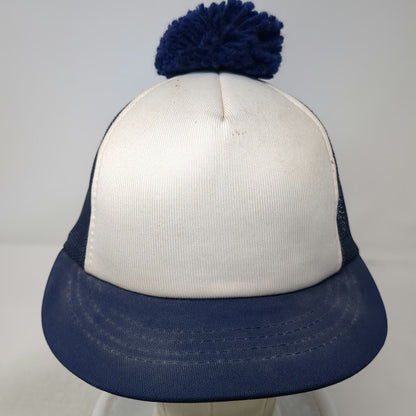 Blue White Trucker Hat Mesh Back Pom Pom Snapback Foam Front Cap Vintage