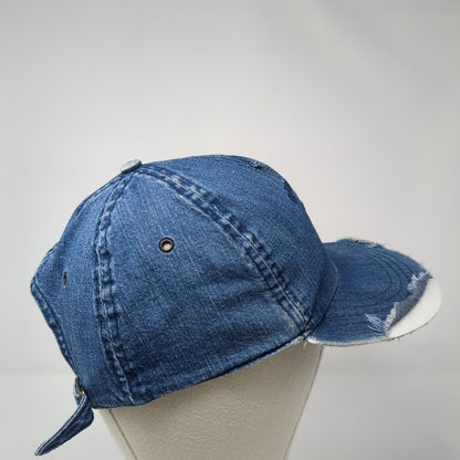 Ever Green Baseball Cap Blue One Size Adjustable Embroidered Distressed Denim