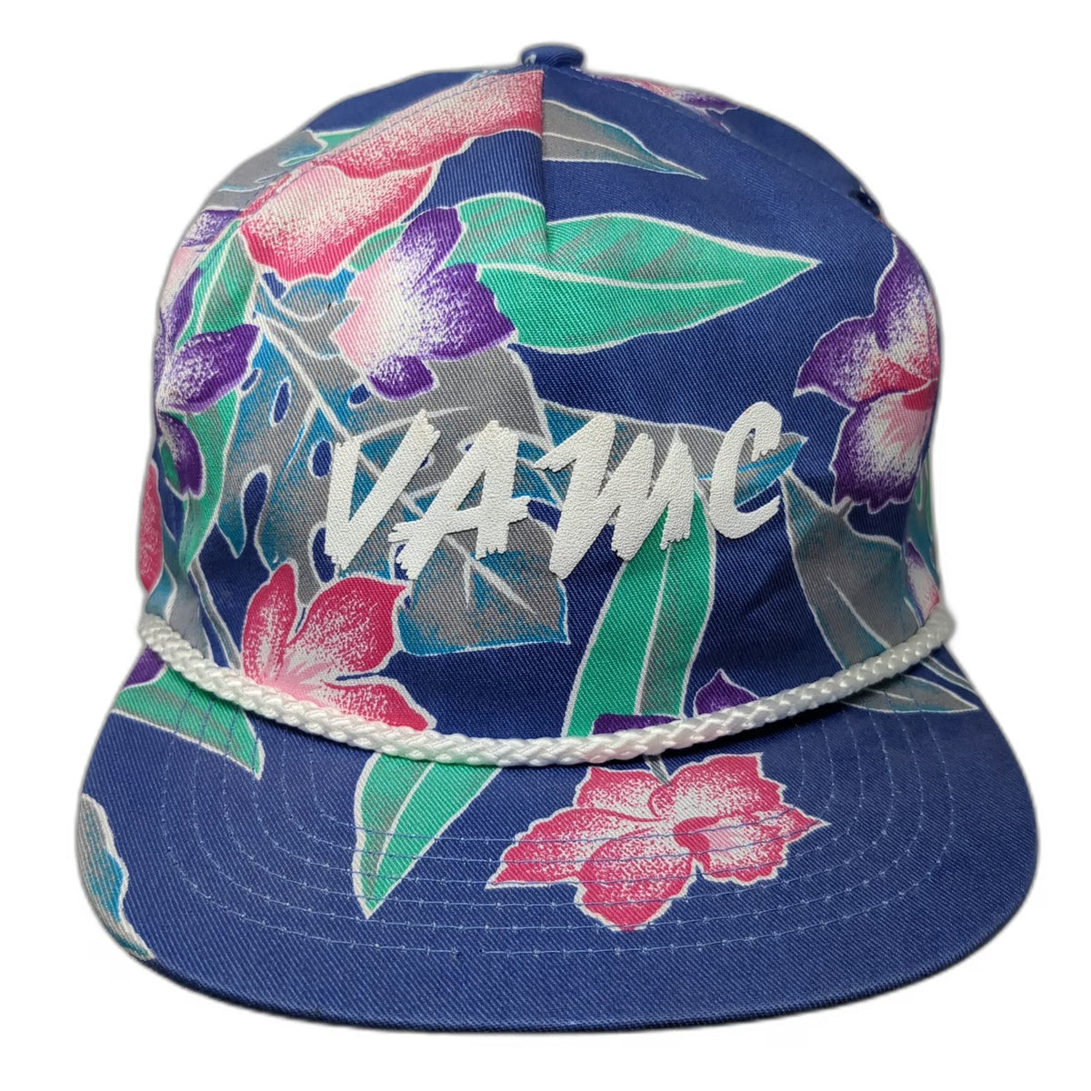 San Sun 5 Panel Blue Floral Tropical Hat One Size Snapback Rope VAMC Aloha Surf