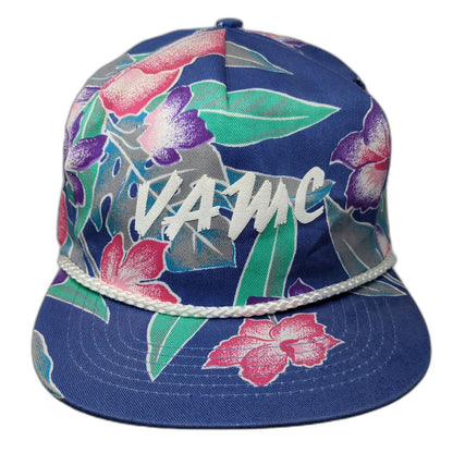 San Sun 5 Panel Blue Floral Tropical Hat One Size Snapback Rope VAMC Aloha Surf