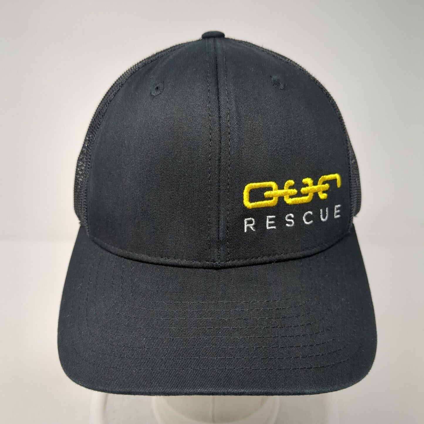 Rescue Snapback Trucker Hat Black One Size Adjustable Mesh Back Richardson