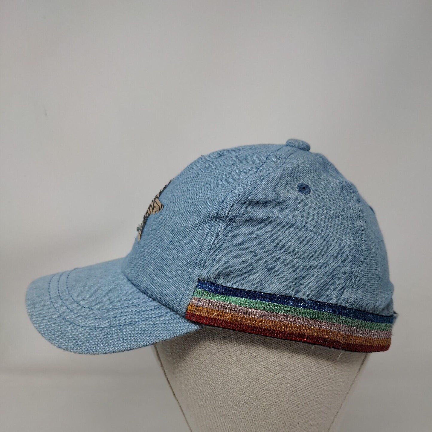Star Sequin Strapback Hat Blue One Size Adjustable Striped Trim 5 Panel