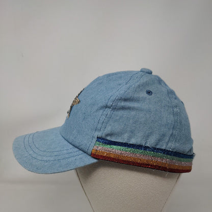Star Sequin Strapback Hat Blue One Size Adjustable Striped Trim 5 Panel