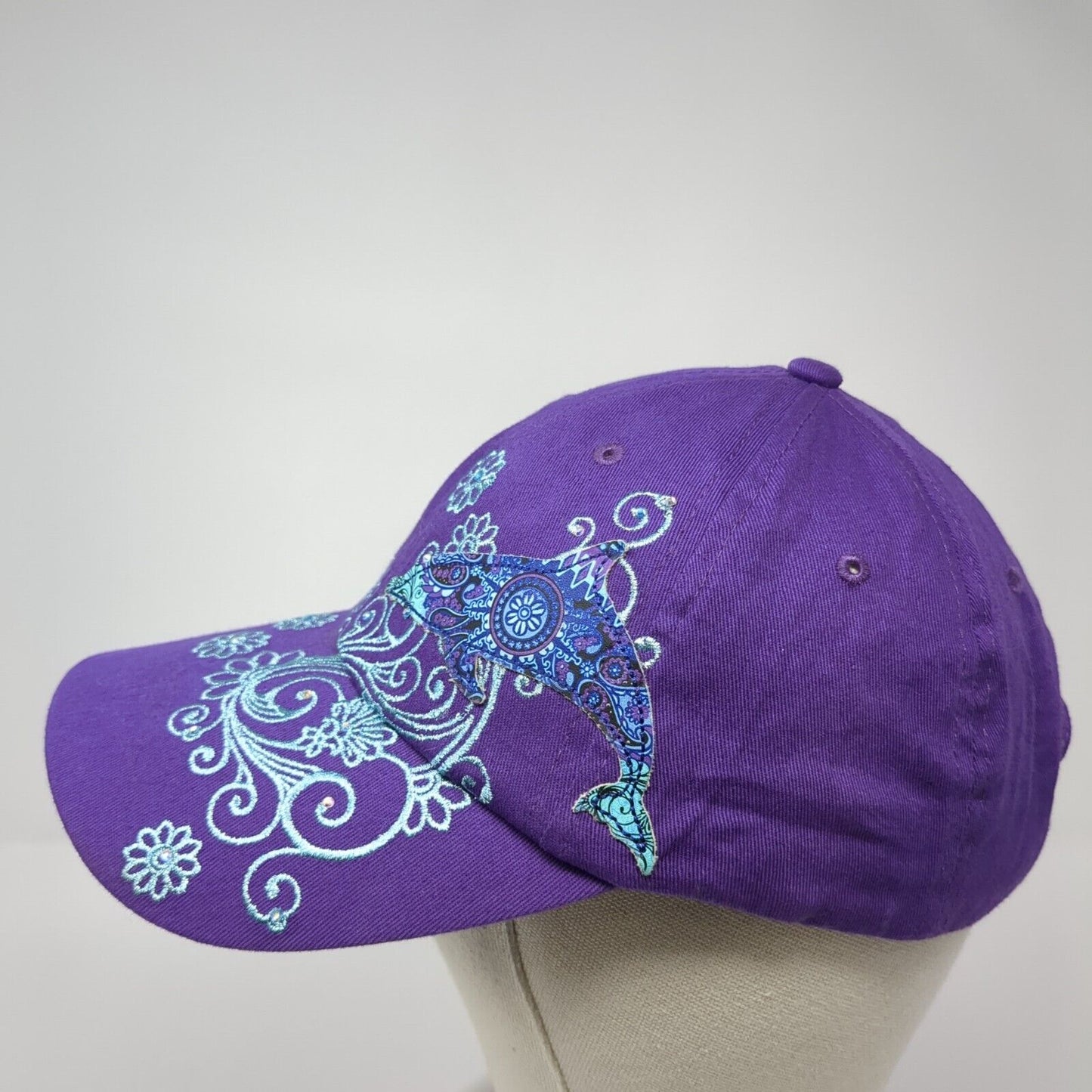 SeaWorld Strapback Hat Purple One Size Adjustable Embroidered Floral Cotton