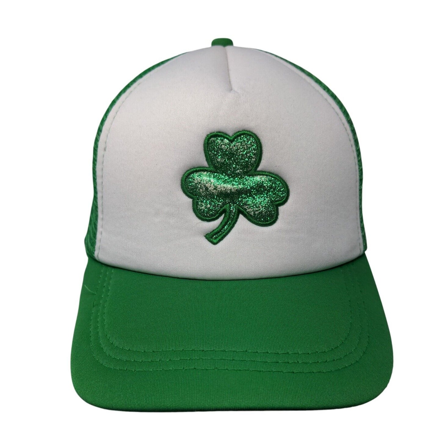 St. Patrick's Day Clover Snapback Trucker Hat Green OS Adjustable Mesh Back