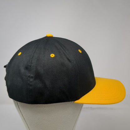 CapAmerica Snapback Hat Black Yellow One Size Flat Brim Kiewit Logo 6 Panel