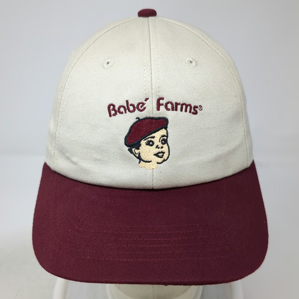 Trend Snapback Hat Beige Red One Size Two Tone Babe Farms Made in USA Graphic